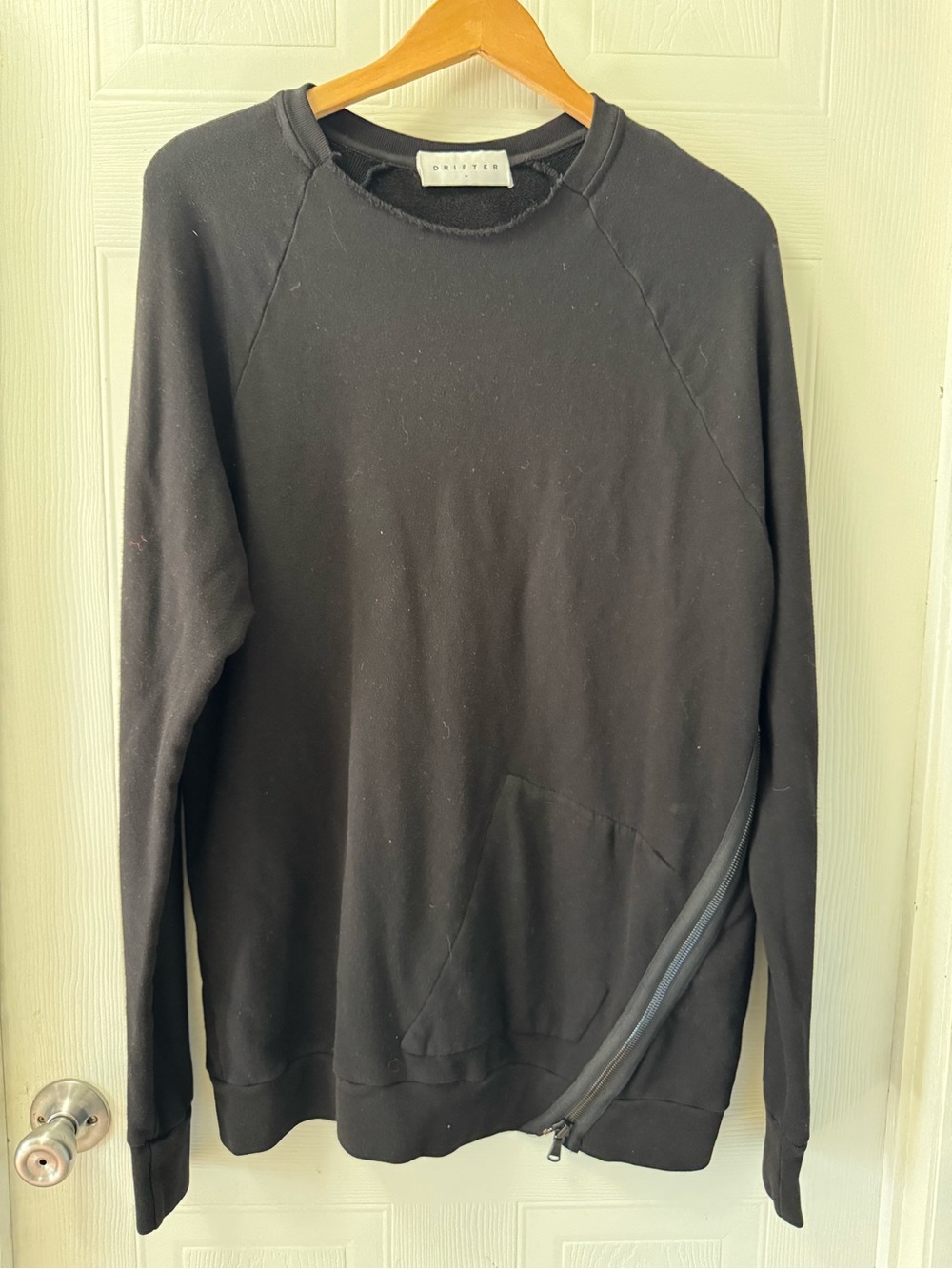 Off-White Black Crewneck Sweatshirt with Diagonal Zip